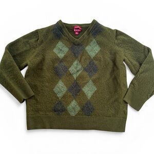 Merona 100% Merino Wool Argyle Sweater Green Size XL